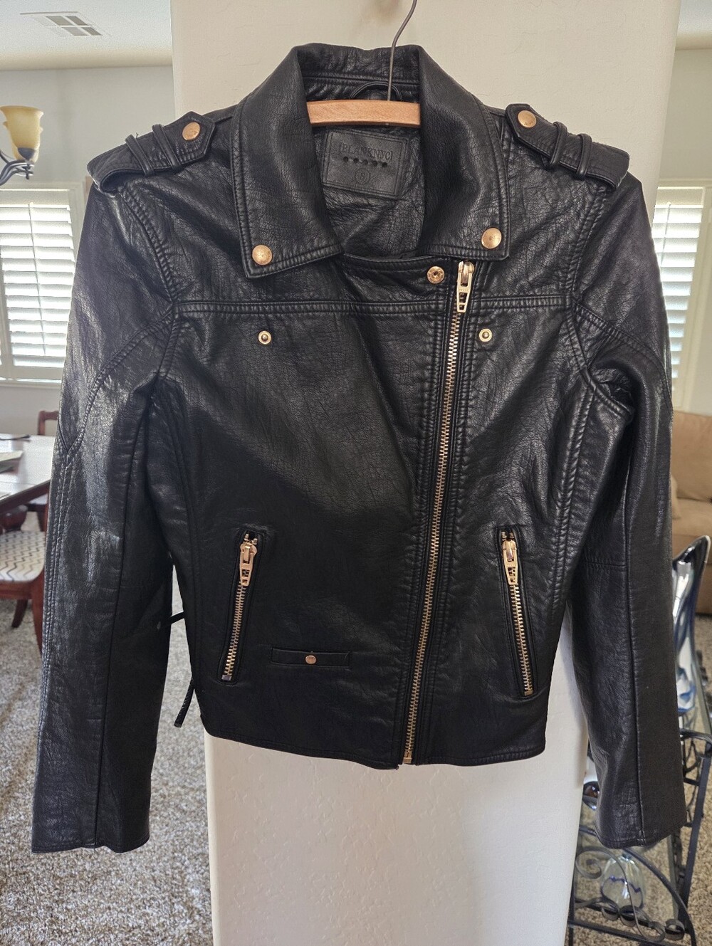 BLANK NYC Moto Jacket Vegan Leather Gold Accents Lace-up Side Waist Women Small - Picture 2 of 11